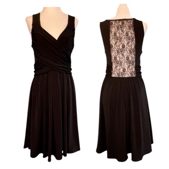 Moda International Lace Back Faux Wrap Mini Dress Black Sleeveless V-Neck M - Picture 1 of 8